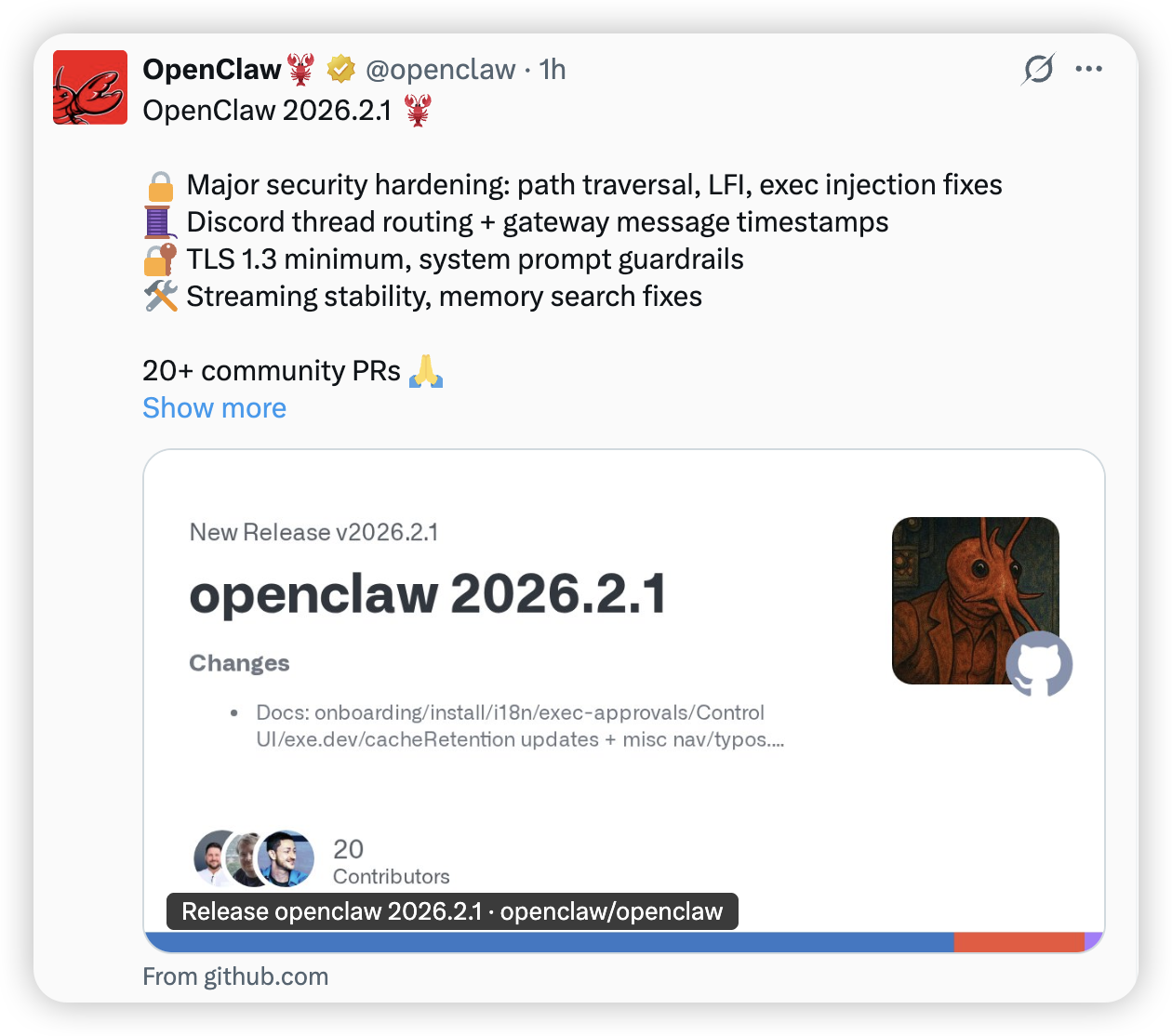 ▲图2 OpenClaw v2026.2.1版本更新页面.png